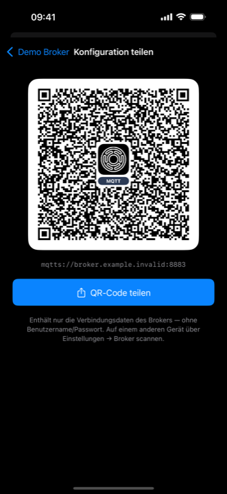 Die Broker-Konfiguration als QR-Code teilen