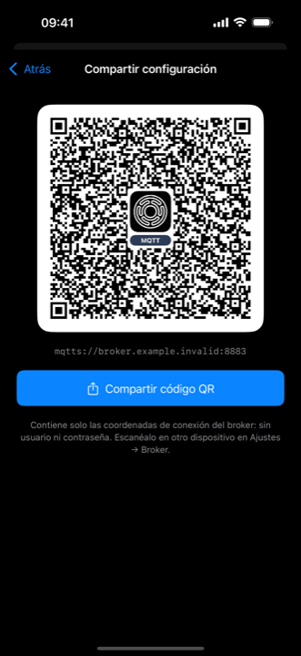 Compartir la configuración del broker como código QR