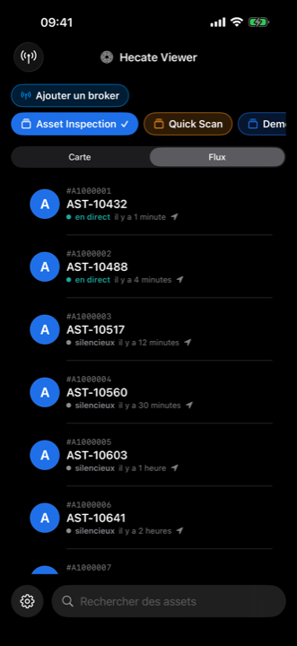 Hecate Viewer — le fil en direct, du plus récent au plus ancien